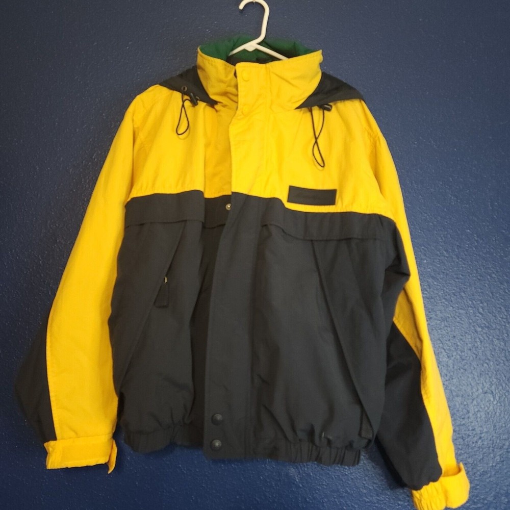 EDDIE BAUER Green/Blue/Yellow Nylon WINDBREAKER JACKET Rain Coat Sz Men's Large